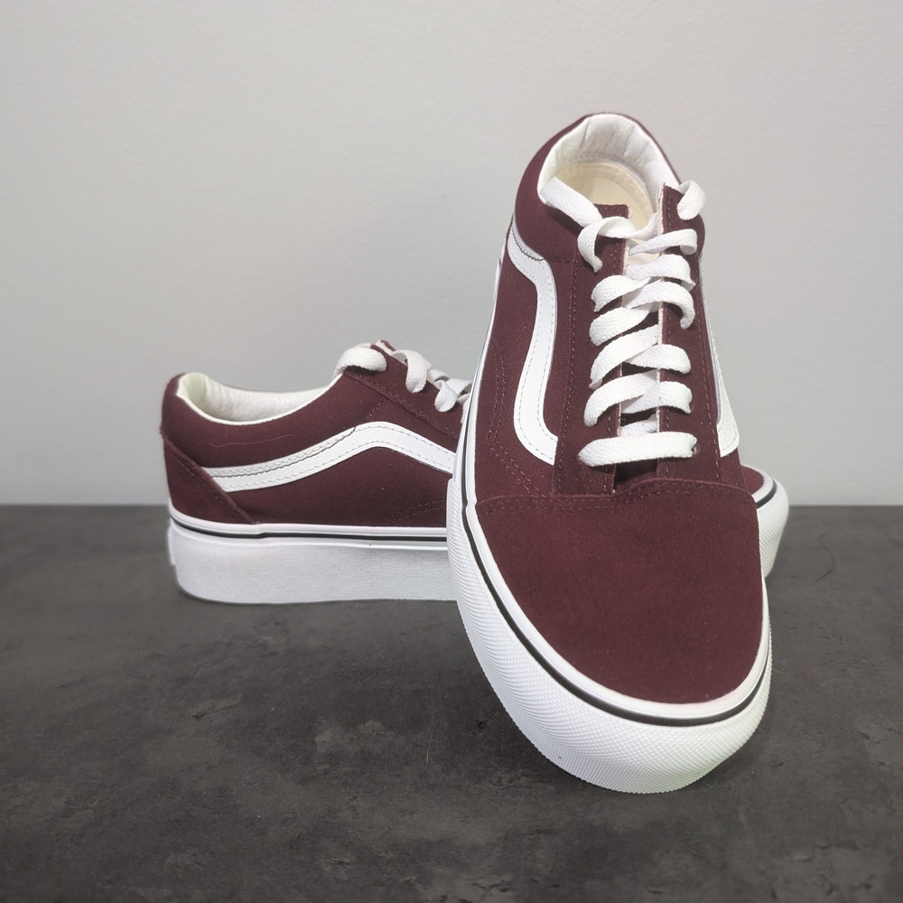 Vans Platform Burgundy and White Sneakers